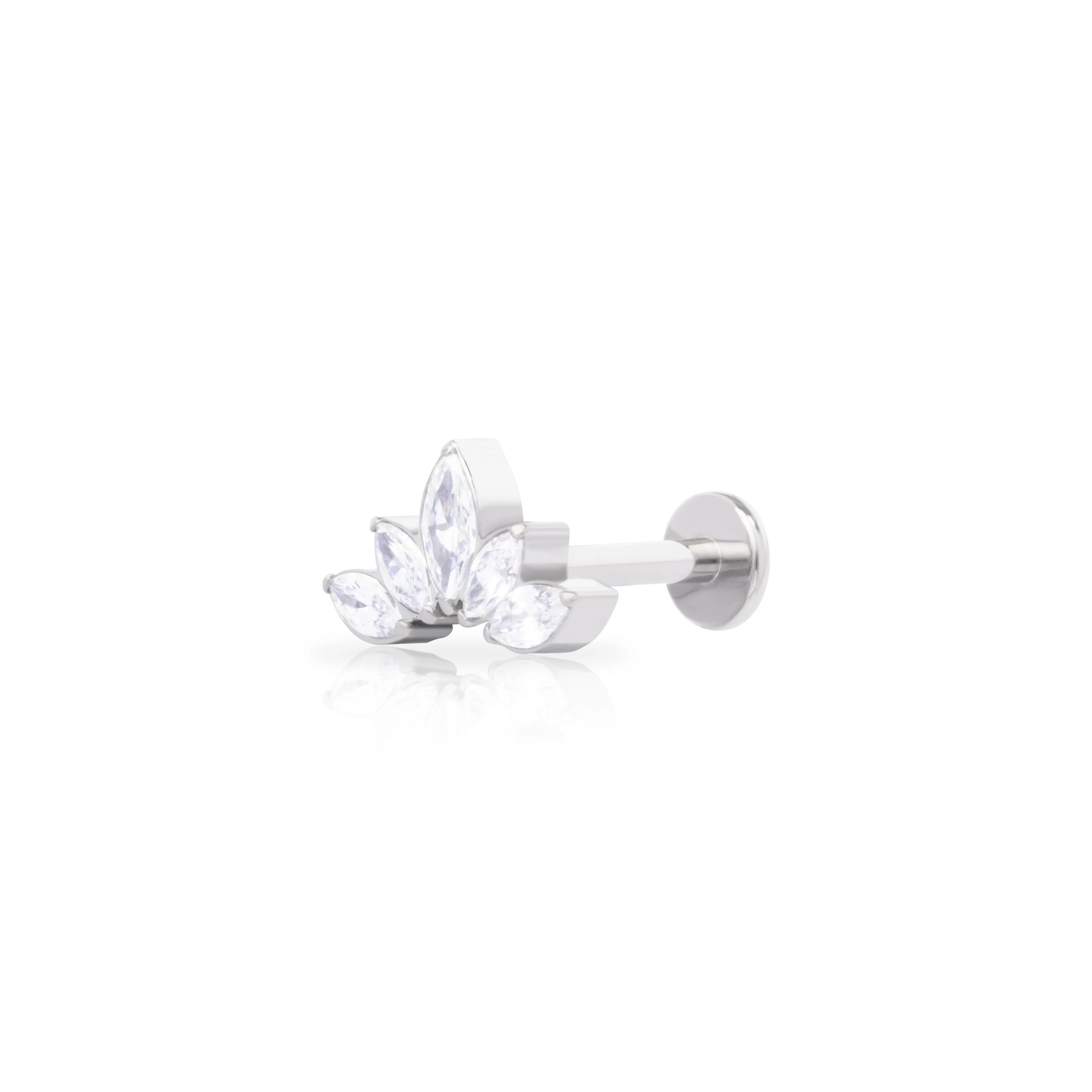 Crown cubic zirconia titanium flat back labret bar - Image 2