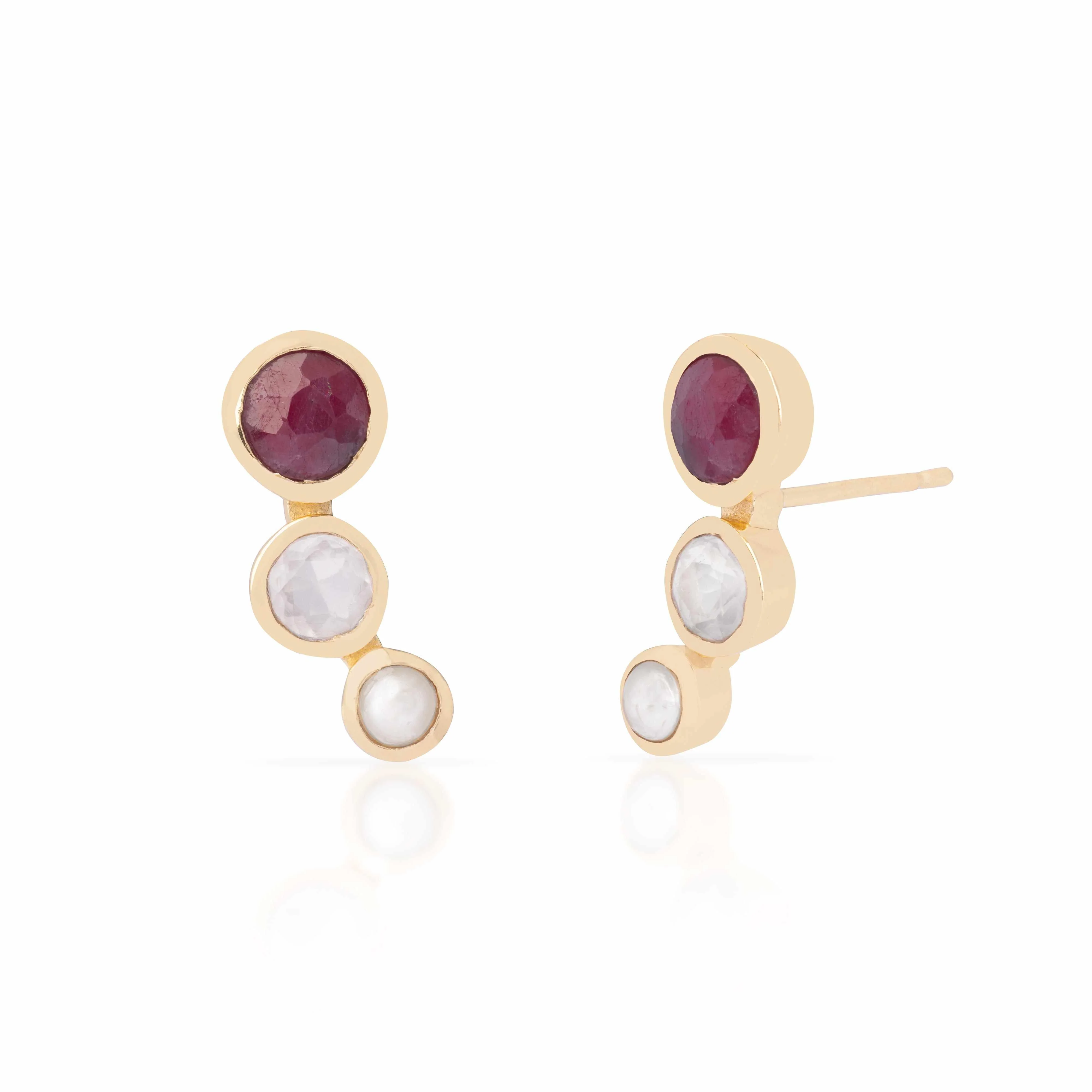 Tarin crawler smoky quartz, rose quartz, pearl studs - Image 2