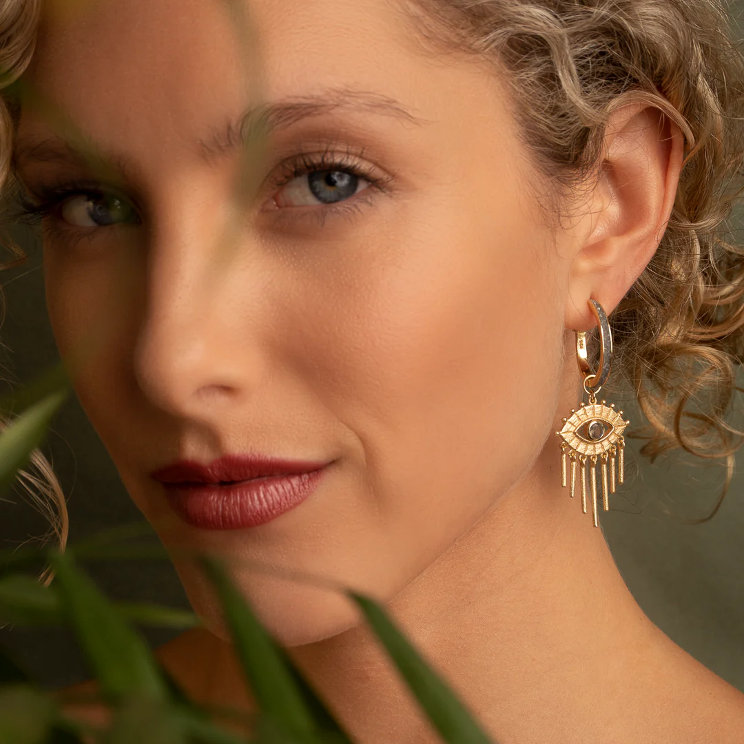 Orlan Evil Eye Hoop Earrings – Green Amethyst